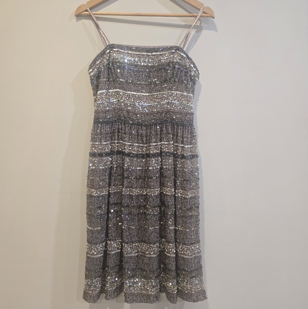 Adrianna Papell Glittering Purple Silver Strapless Dress